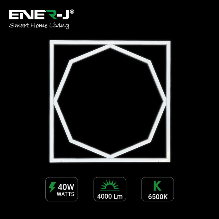 60x60cm LED Frame Panel Light with Hexagon Inner Lights - 40W, Cool White (6500K)
