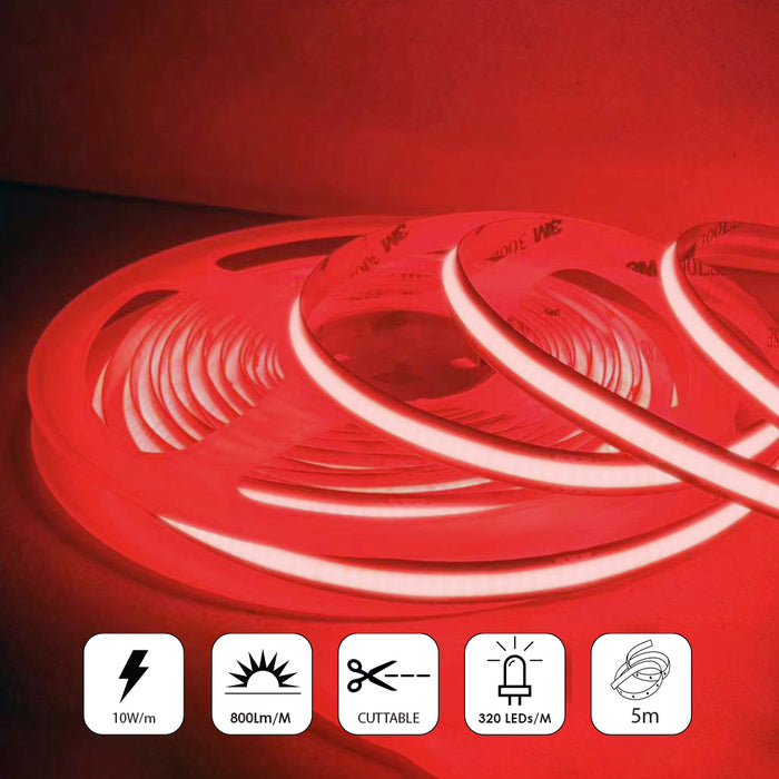 5 meters COB LED Strip Light 24V, Red, IP20