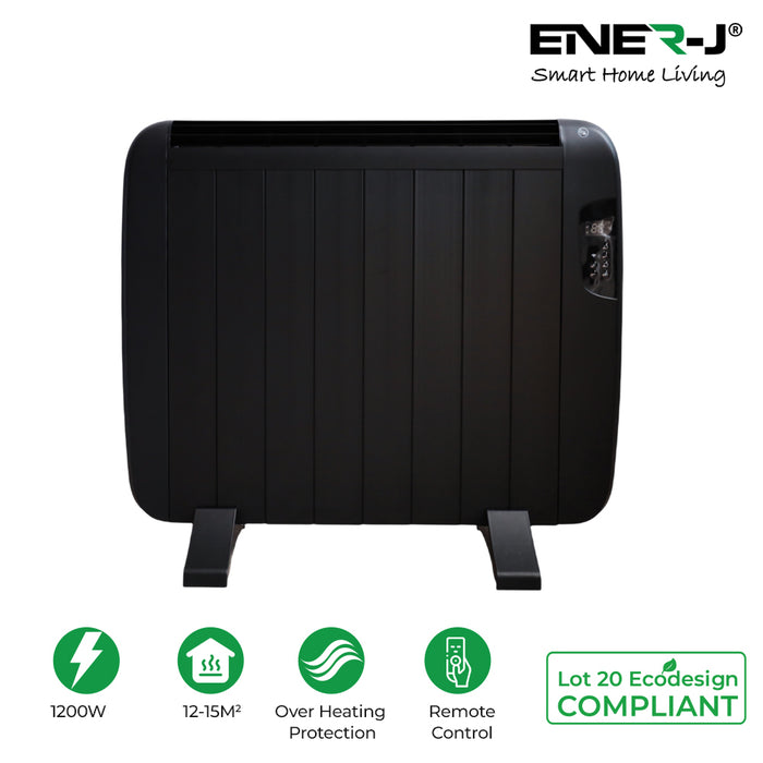 Smart WiFi Electric Radiator Heater Black Body 1200W, Remote, APP & Voice Control