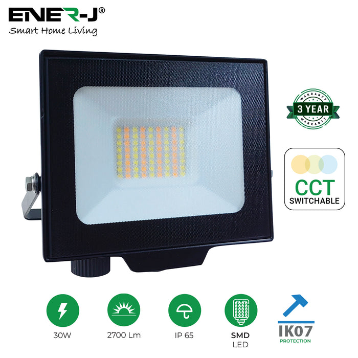 Ener-J  30W LED Floodlight CCT Switchable IP65 Weatherproof Black 2700 Lumens 240V