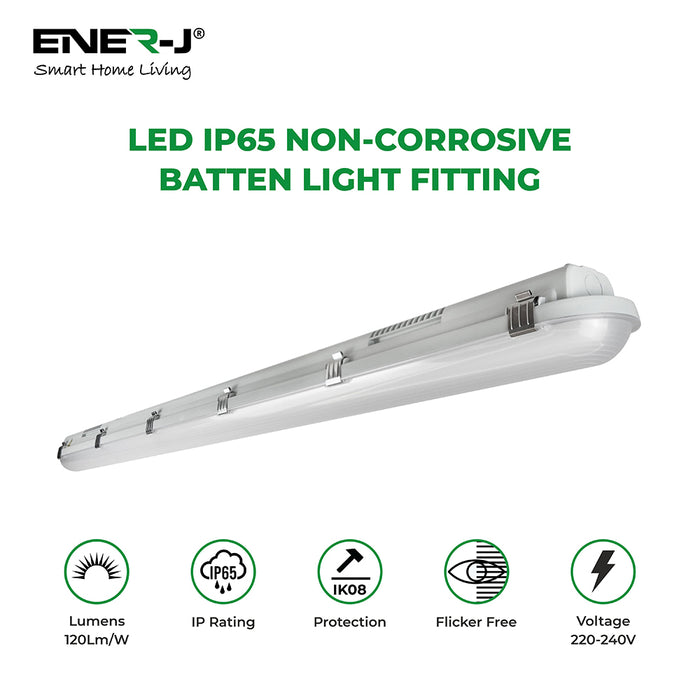 Pack of 4 units,  LED Non Corrosive IP65 Batten Fitting Light 150cms 50W 6000K - Ultra Bright and Waterproof