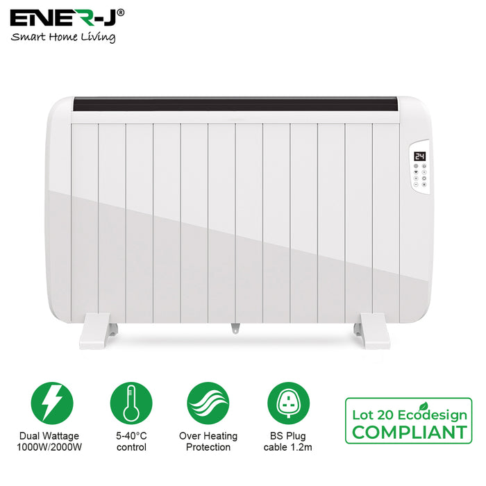 Ener-J SHA5355W Smart WiFi Electric Radiator Heater 2000W, App & Alexa Control, Wall or Freestanding – White