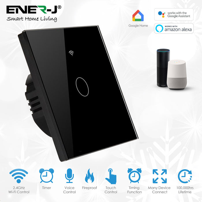 Ener-J Smart Wi Fi 1 Gang Touch Switch No Neutral Required Black 240V 300W