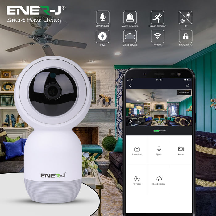 ENERJ 1080P WiFi Smart PTZ Security Camera with 360° Coverage, Motion Detection, Two-Way Audio & 10m Night Vision – Works with Alexa & Google Home