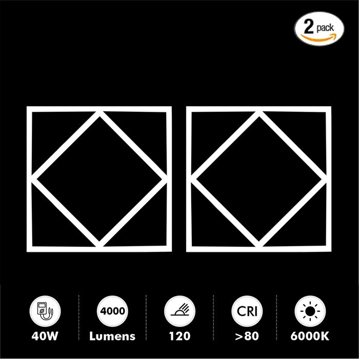 Pack of 2 units, Double Square LED Ceiling Panel 60x60cms 40W 4000 Lumens, 3 Years warranty, 6000K