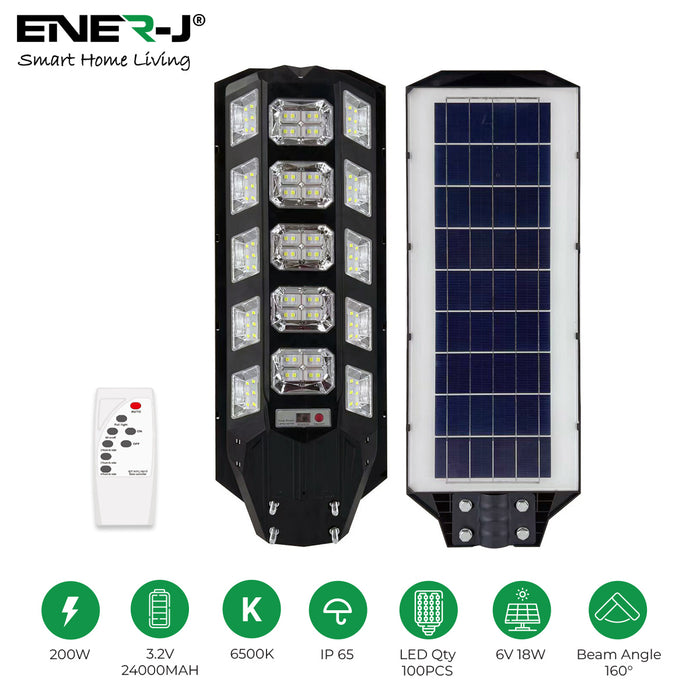 200W LED Solar Street Light with Sensors and Remote | IP66 Waterproof | High-Efficiency Solar Panels