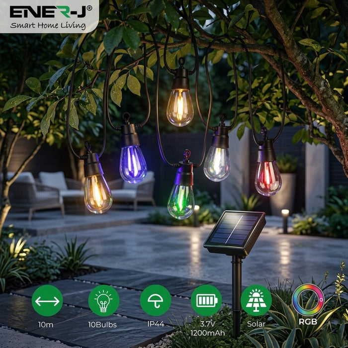 Solar RGB Meteor Show String Lights - 10 Meters, 10 Lamps, IP44