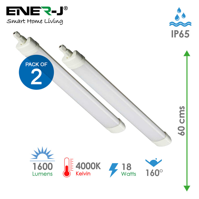 Pack of 2 units, 18W LED Triproof Batten Tube Lights - Super Bright 4000K