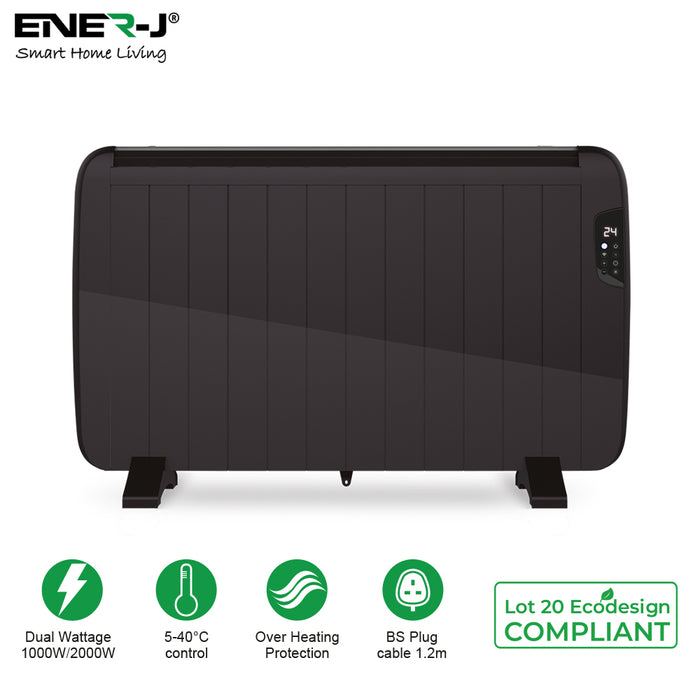 Ener-J Smart WiFi Electric Radiator Heater 2000W, App & Alexa Control, Wall or Freestanding – Black