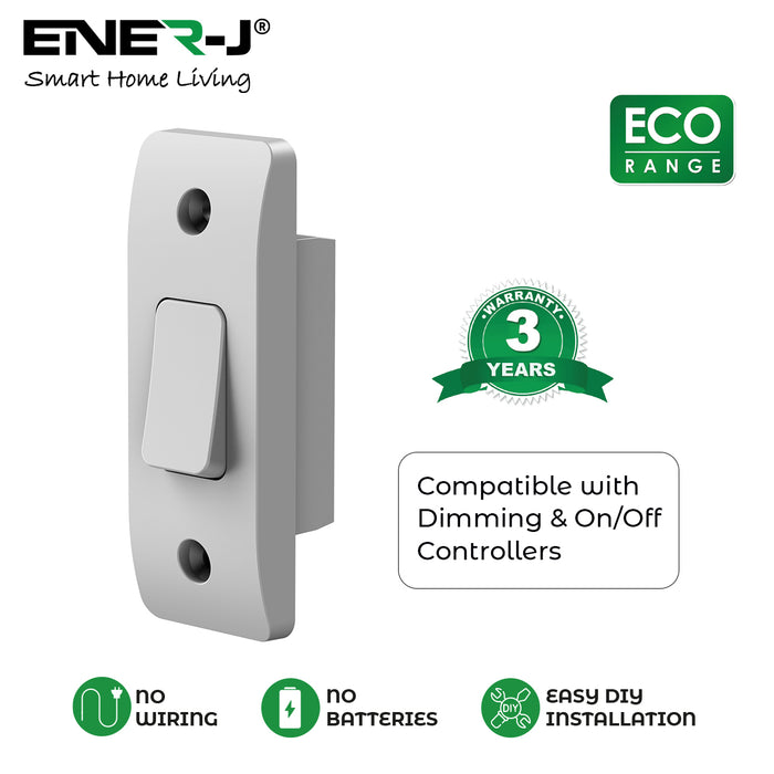 Ener-J ECO Series Wireless Kinetic Architrave Switch – 1-Gang Self-Powered Light Switch, White