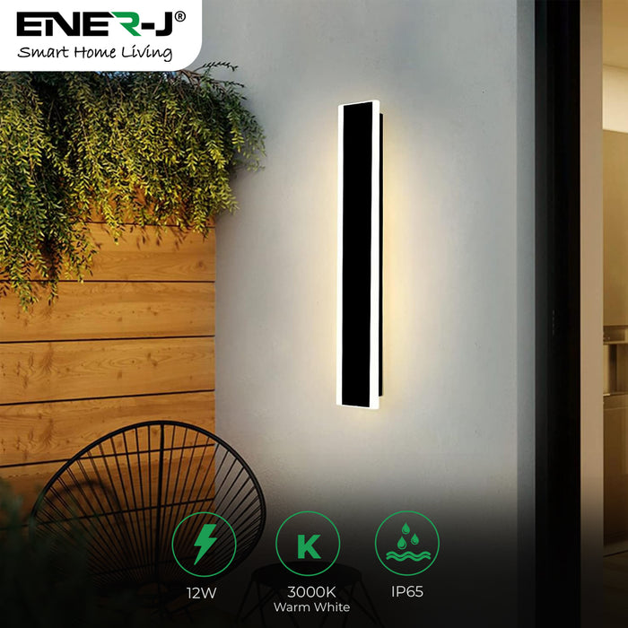 Ener-J Outdoor LED Wall Light 60cm Black 12W Warm White IP65 Linear Bar