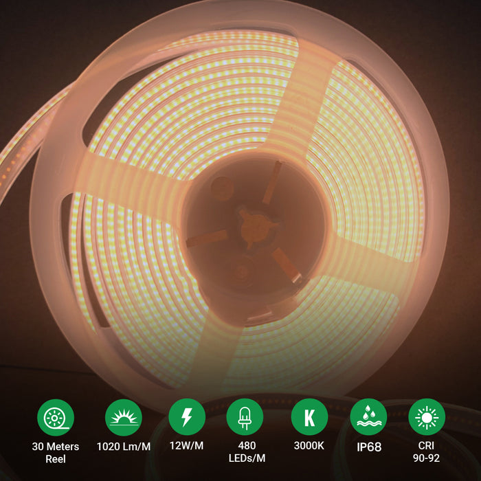 Ener-j 30 meters COB LED Strip Light 24V 3000K IP65