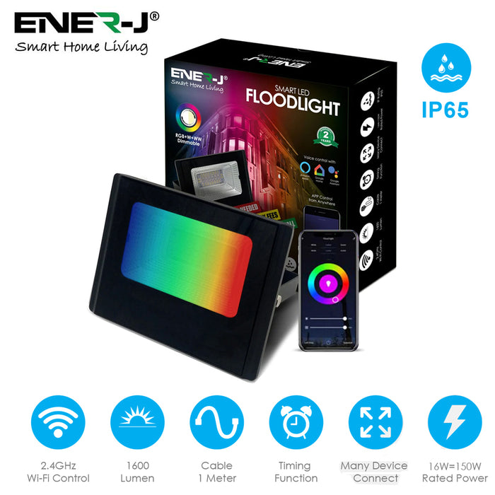 Smart WiFi 16W LED Floodlight, RGB+CCT Changing, APP & Voice Control