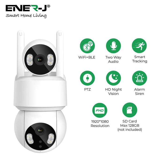 ENER-J Smart WiFi Dual-Lens Outdoor Dome Security Camera – 2-Lens Wide Coverage, IP65 Weatherproof White