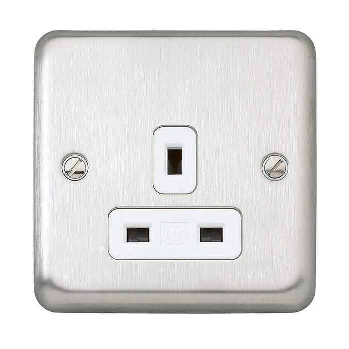 MK Albany Plus K732BSS 13A Silver 1 Gang Plug Socket Logic Plus, Type G