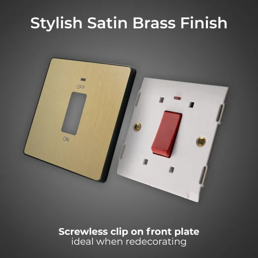 BG Evolve PCDSB74B 45A Square Plate Double Pole Cooker Switch with LED Indicator - Satin Brass