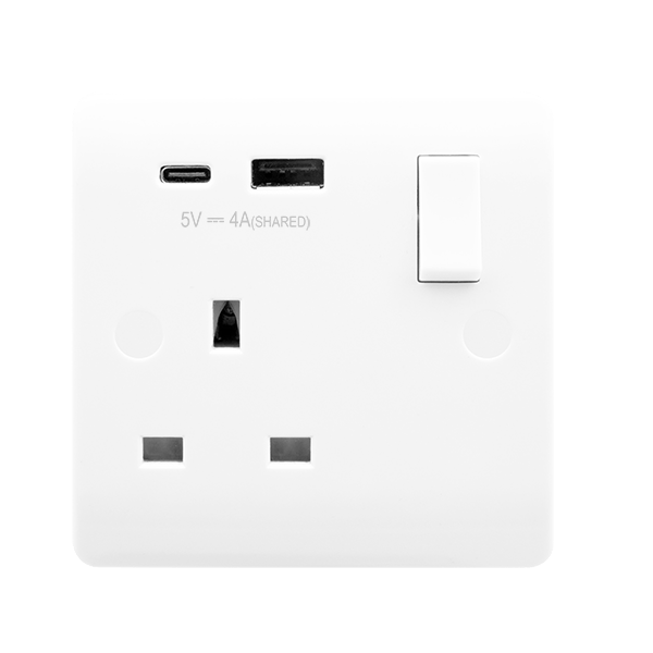 Click Scolmore CMA785 Mode 13A 1 Gang Switched Socket Outlet With Type A & C USB (4A) Outlets