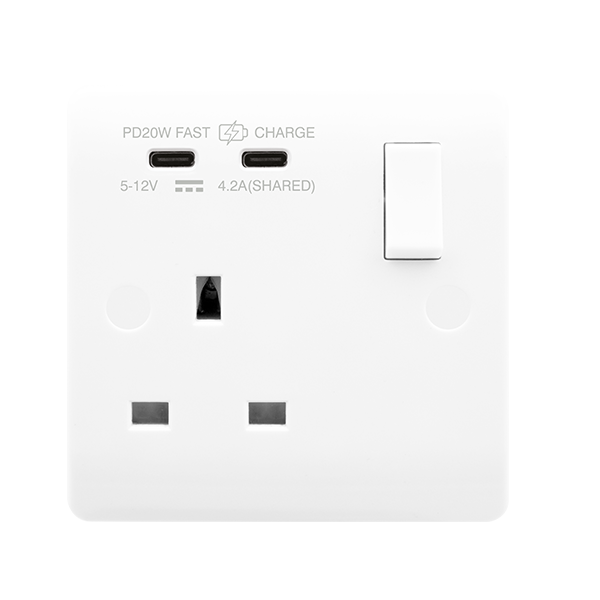 Click Scolmore CMA795 Mode 13A 1G Switched Socket Outlet With Twin Type C USB (4A) Outlets