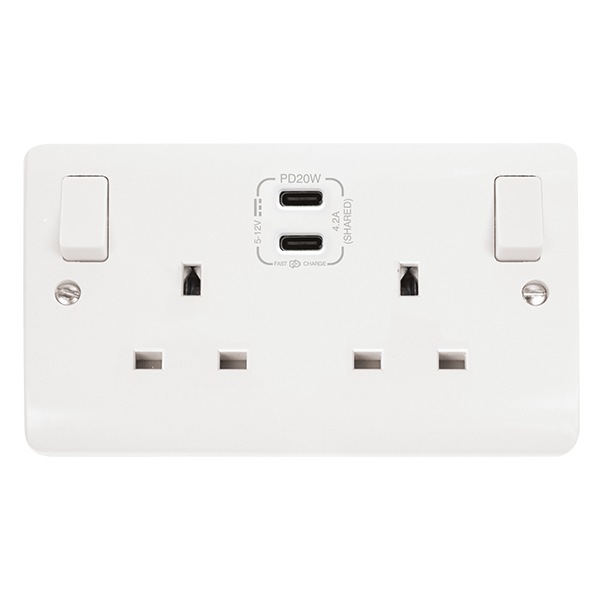 Click Scolmore CMA796 Mode 13A 2 Gang Switched Socket Outlet With Twin Type C USB (4.2A) Outlets