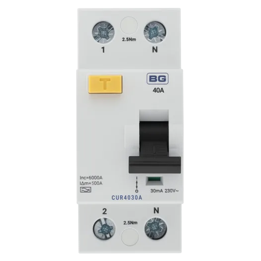 BG CUR4030A 40A 30mA Type A Bidirectional Double Pole RCD – 2 Module